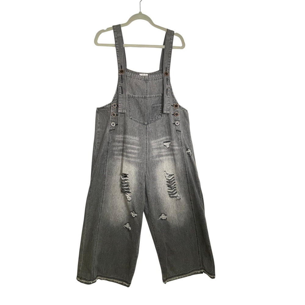 Easel Los Angeles Size Small Gray Distressed Denim Overalls Wide Leg Grunge